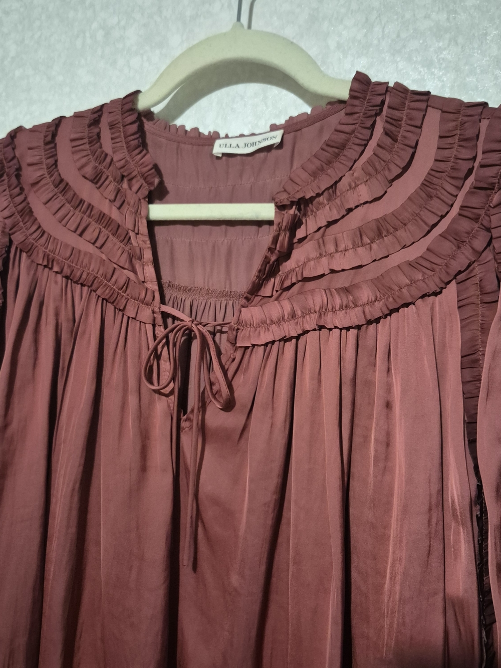 Ulla Johnson Women's Ruffle-Trim Long Sleeve Blouse - Desert Rose In Red-Size:4 - Picture 6 of 12